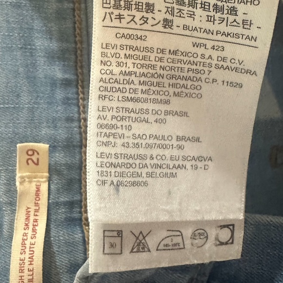 Levi’s 720s High Rise Super Skinny Jeans - Size 29 - Light blue Wash - Picture 6 of 8